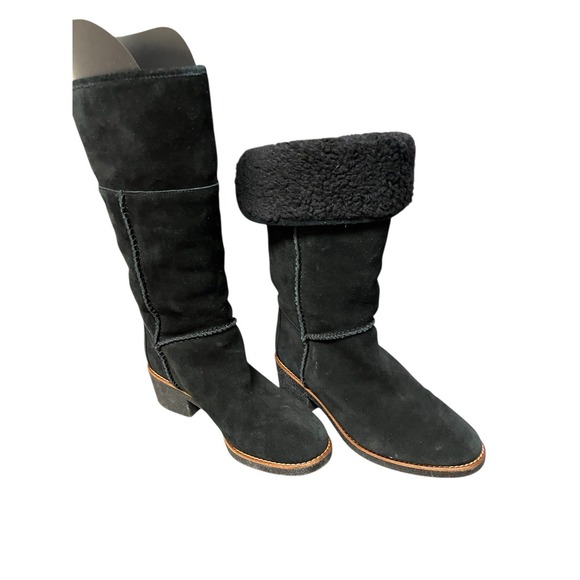 Coach Shoes - Coach Turnlock Patch Suede Sherpa Lining Boho Comfort Pull On Black‎ Boots 7.5